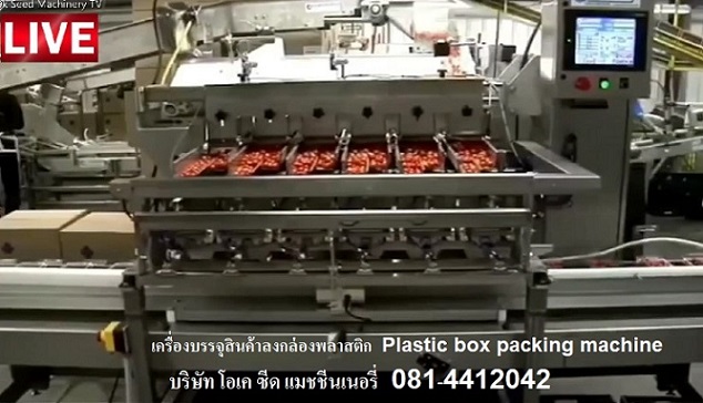 จำหน่ายเครื่องบรรจุสินค้าลงกล่องพลาสติก แบบอัตโนมัติ Plastic Box Packing machine 081-4412042